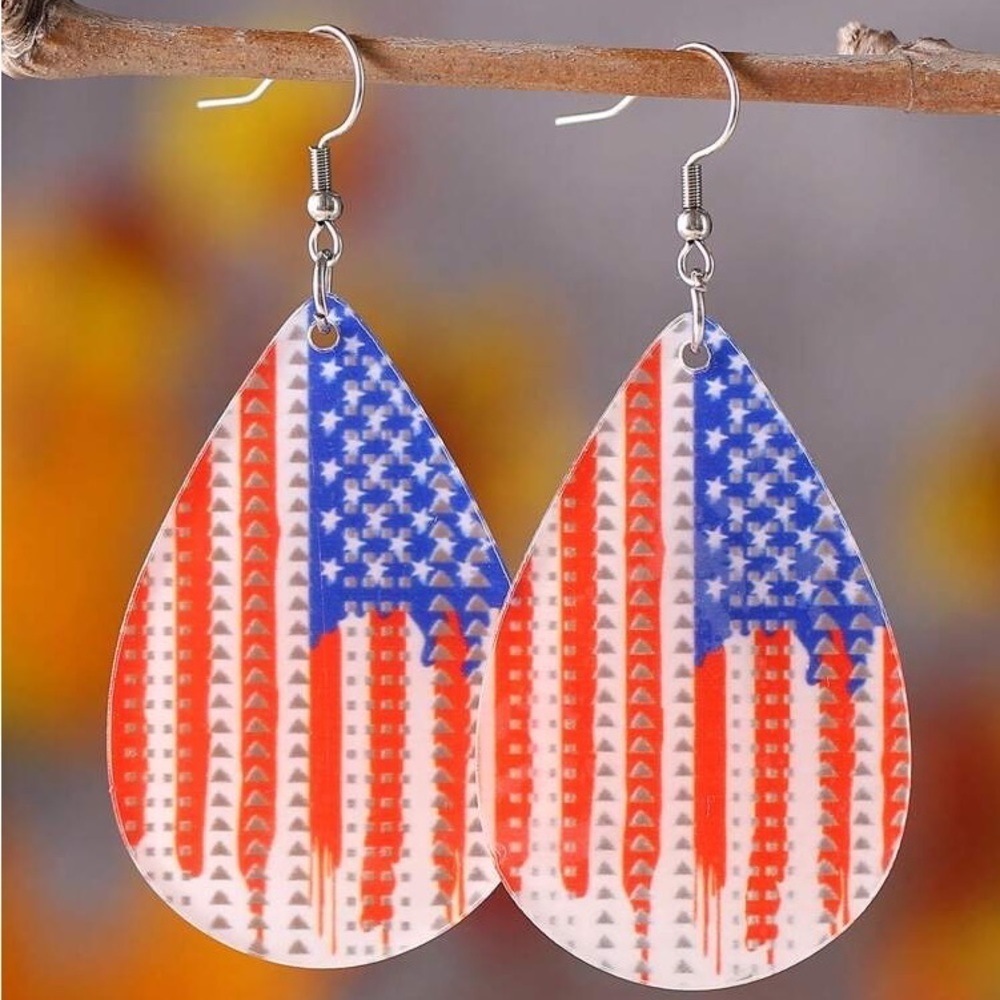 BOGO! Merica Red White & Blue dangle flag Earrings NEW Boutique